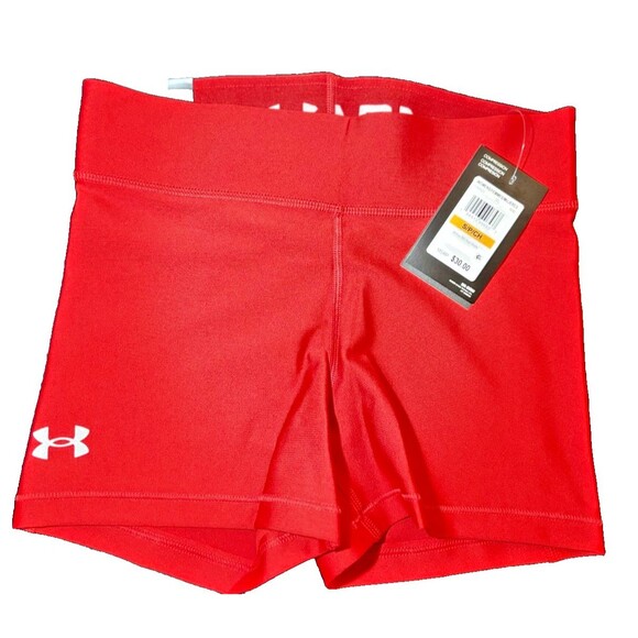 Under Armour Women's Compression Mid-Rise Shorty Shorts TP/ECH (RED) New MEDIUM - Picture 4 of 7